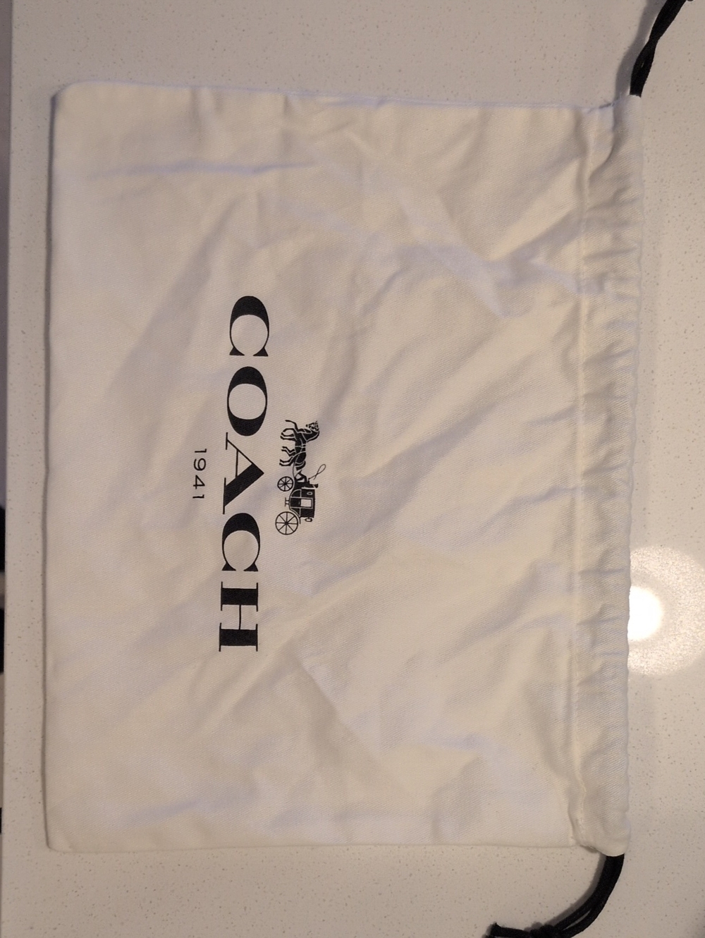 Coach White Dust Bag with Black Logo and Drawstring - Small